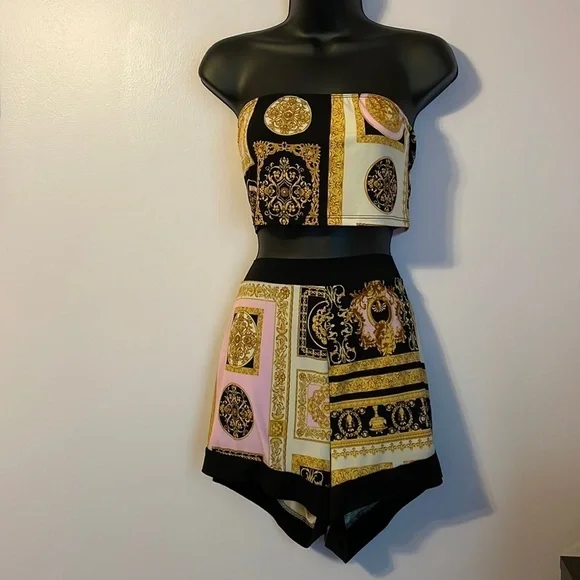 Fashion Nova | Shorts | Fashion Nova Baroque Design Stretchy Short Bandeau  Set Size X | Poshmark